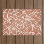 Terracotta White Lines Abstract Artwork Outdoor Rug Gallery Image 1
