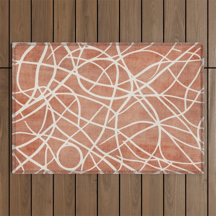 Terracotta White Lines Abstract Artwork Outdoor Rug Gallery Image 1