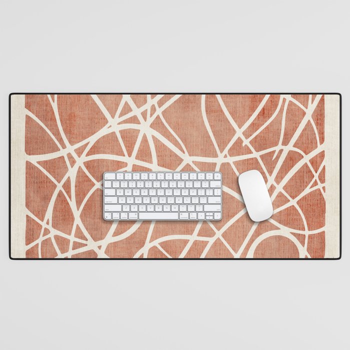Terracotta White Lines Abstract Artwork Desk Mat Gallery Image 1