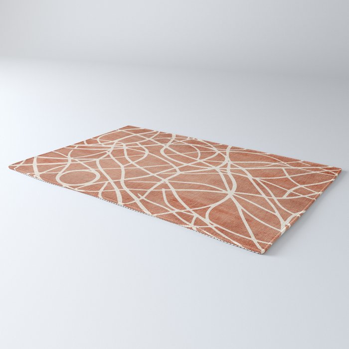 Terracotta White Lines Abstract Artwork Rug Gallery Image 3