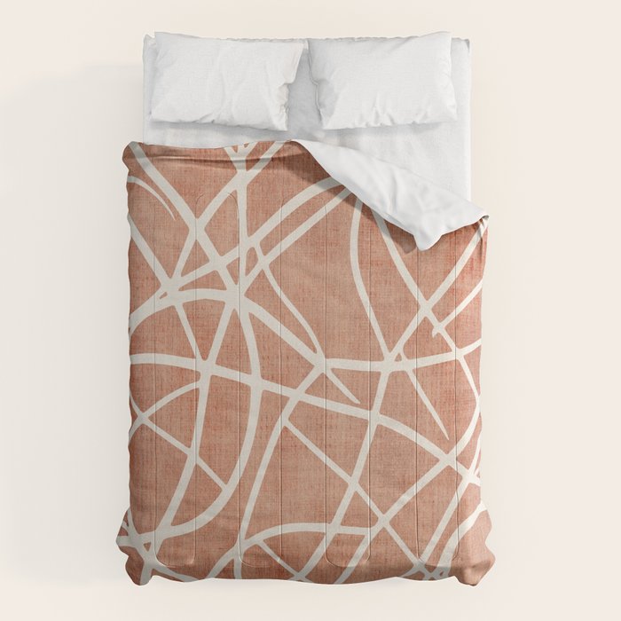 Terracotta White Lines Abstract Artwork Comforter Gallery Image 6