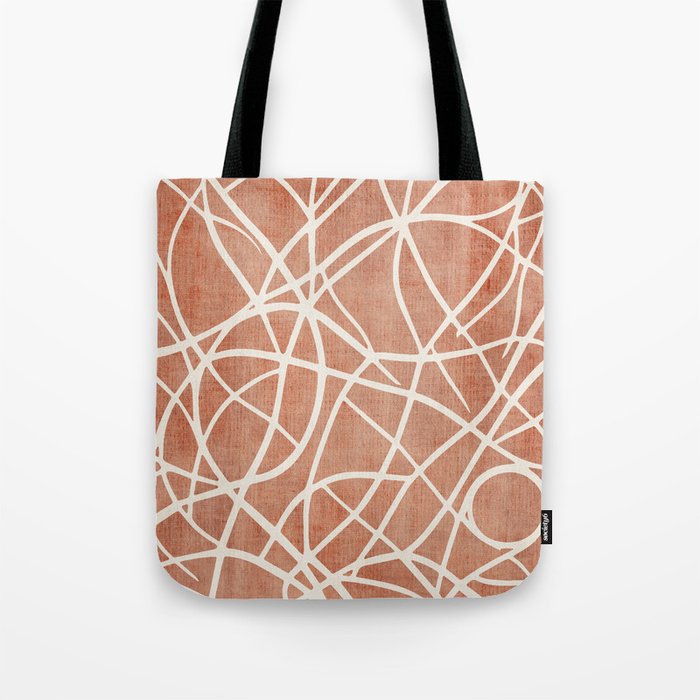 Terracotta White Lines Abstract Artwork Tote Bag Gallery Image 1