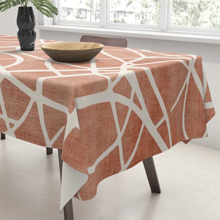 Terracotta White Lines Abstract Artwork Tablecloth Gallery Image 3
