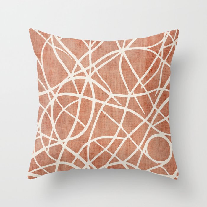 Terracotta White Lines Abstract Artwork Throw Pillow Gallery Image 6