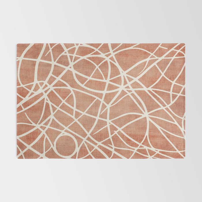 Terracotta White Lines Abstract Artwork Rug Gallery Image 2