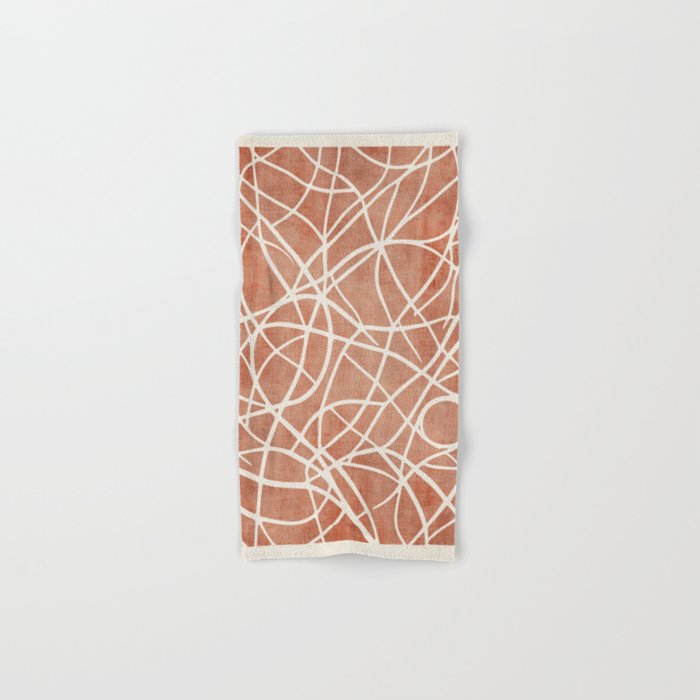 Terracotta White Lines Abstract Artwork Bath Towel Gallery Image 1