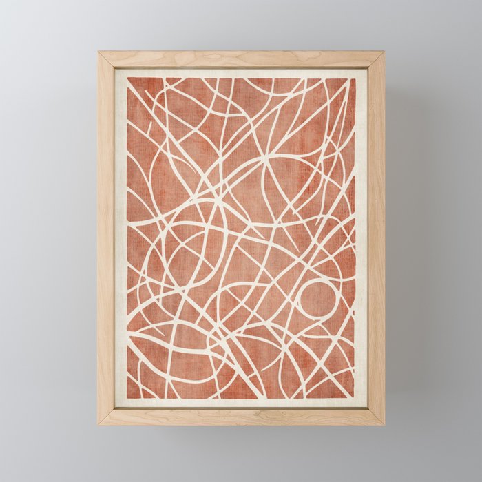Terracotta White Lines Abstract Artwork Mini Art Print Gallery Image 1