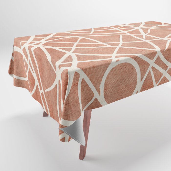 Terracotta White Lines Abstract Artwork Tablecloth Gallery Image 1