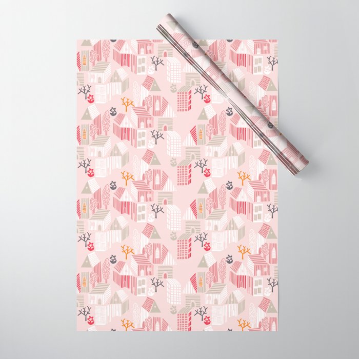 City life neighborhood pearl pink Wrapping Paper Gallery Image 1