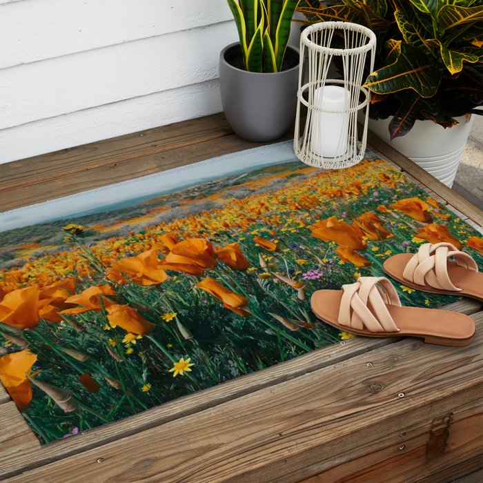 Wildflower Poppy Superbloom Outdoor Rug Gallery Image 2