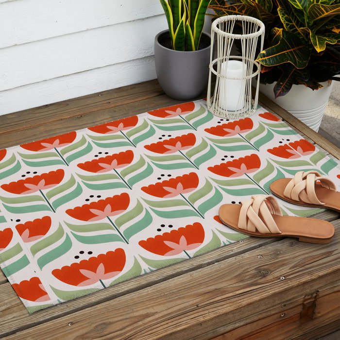 Retro Tulips Pattern Outdoor Rug Gallery Image 2