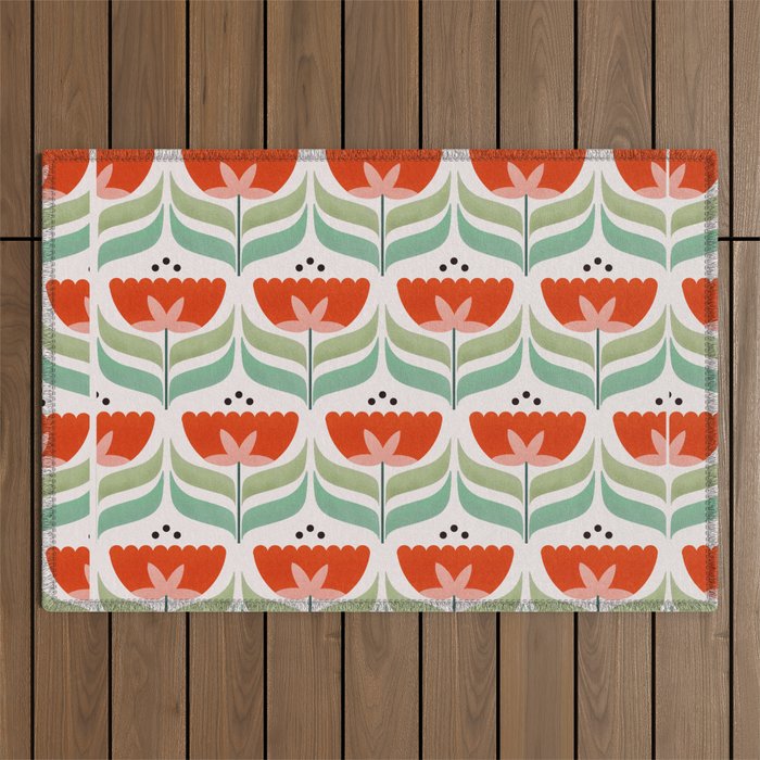 Retro Tulips Pattern Outdoor Rug Gallery Image 1
