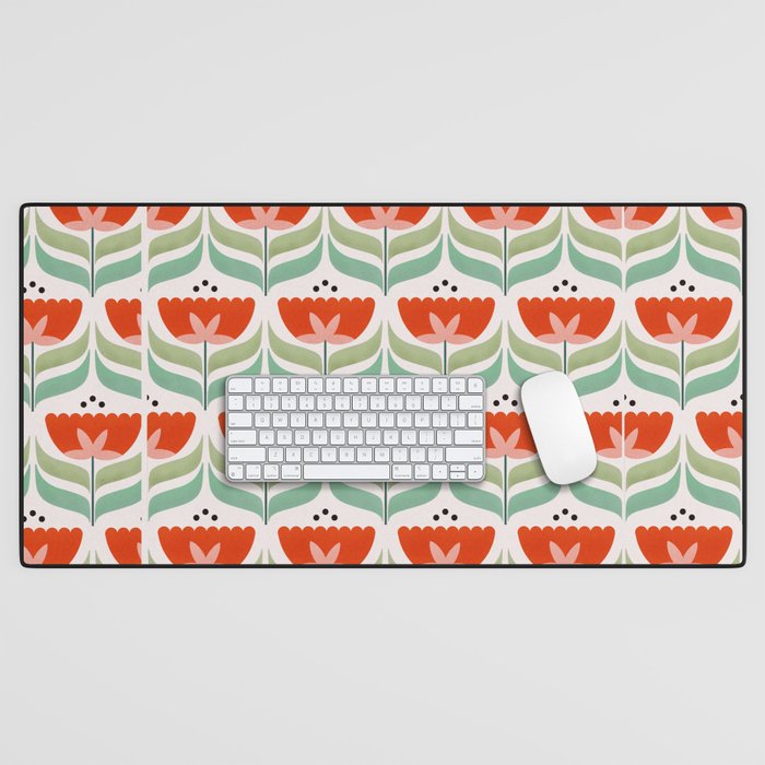 Retro Tulips Pattern Desk Mat Gallery Image 1