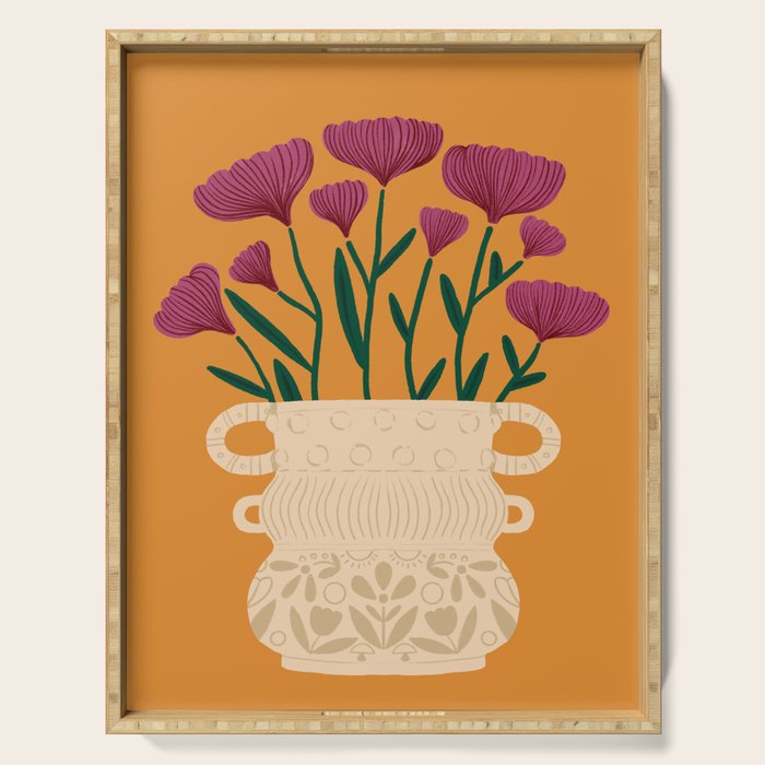 Ivory Vintage Flower Vase on Marigold Serving Tray Gallery Image 1