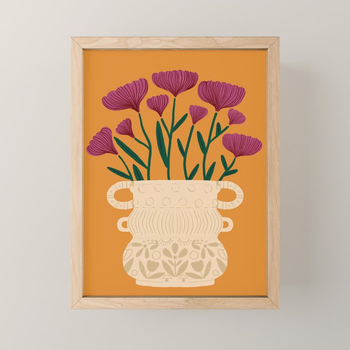 Ivory Vintage Flower Vase on Marigold Mini Art Print Gallery Image 1