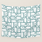Mid Century Modern Piquet Multi Geometric Pattern in Vintage Blue Spruce and White Wall Tapestry Gallery Image 4