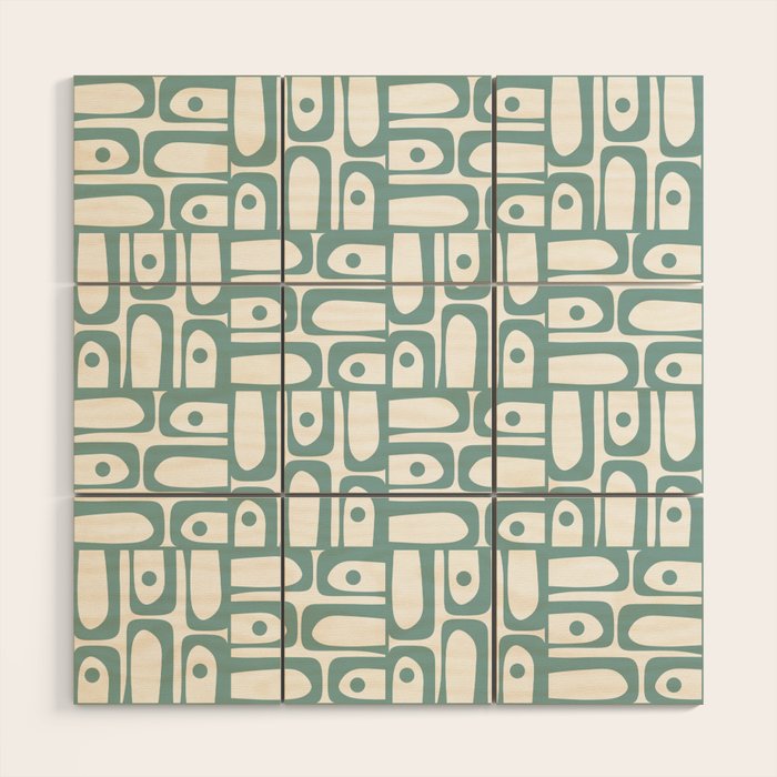Mid Century Modern Piquet Multi Geometric Pattern in Vintage Blue Spruce and White Wood Wall Art Gallery Image 1