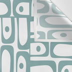 Mid Century Modern Piquet Multi Geometric Pattern in Vintage Blue Spruce and White Wall Tapestry Gallery Image 3