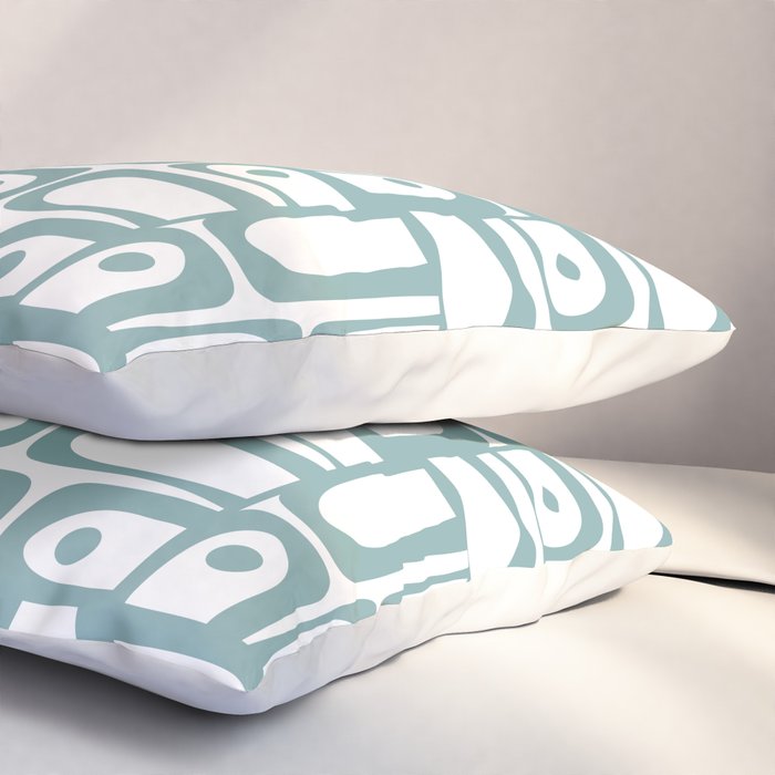 Mid Century Modern Piquet Multi Geometric Pattern in Vintage Blue Spruce and White Pillow Sham Gallery Image 3