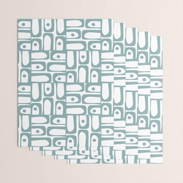 Mid Century Modern Piquet Multi Geometric Pattern in Vintage Blue Spruce and White Wrapping Paper Gallery Image 3