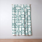 Mid Century Modern Piquet Multi Geometric Pattern in Vintage Blue Spruce and White Window Curtain Gallery Image 3