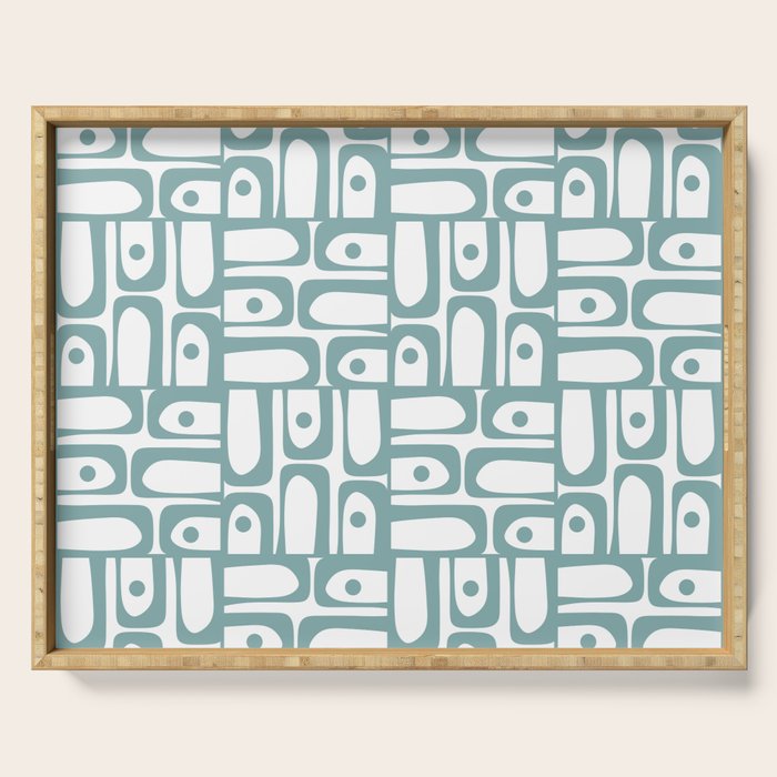 Mid Century Modern Piquet Multi Geometric Pattern in Vintage Blue Spruce and White Serving Tray Gallery Image 1