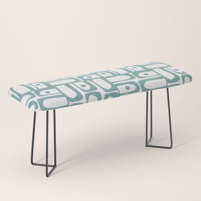 Mid Century Modern Piquet Multi Geometric Pattern in Vintage Blue Spruce and White Bench Gallery Image 1