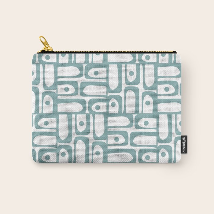 Mid Century Modern Piquet Multi Geometric Pattern in Vintage Blue Spruce and White Carry All Pouch Gallery Image 1