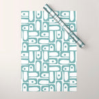 Mid Century Modern Piquet Multi Geometric Pattern in Vintage Blue Spruce and White Wrapping Paper Gallery Image 1