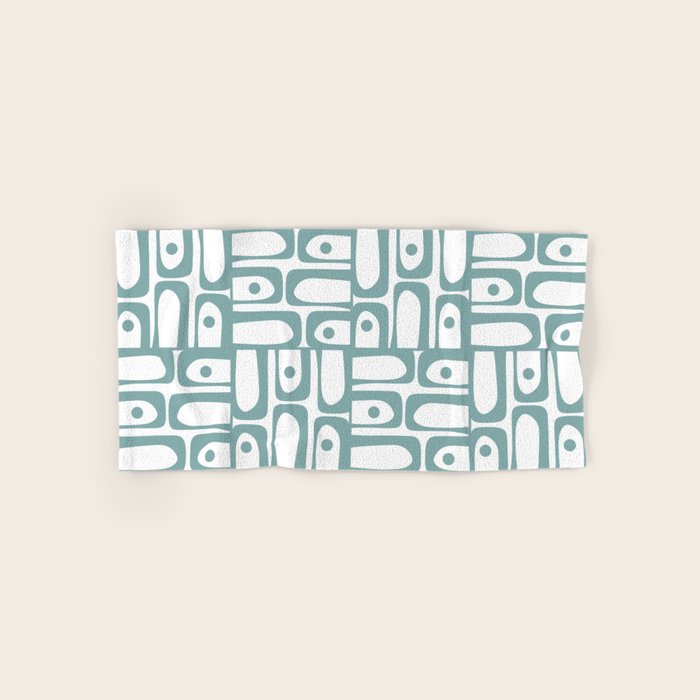 Mid Century Modern Piquet Multi Geometric Pattern in Vintage Blue Spruce and White Bath Towel Gallery Image 1