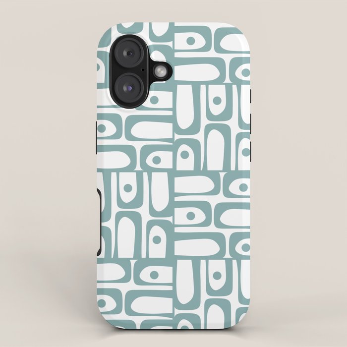 Mid Century Modern Piquet Multi Geometric Pattern in Vintage Blue Spruce and White iPhone Case Gallery Image 1