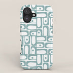 Mid Century Modern Piquet Multi Geometric Pattern in Vintage Blue Spruce and White iPhone Case Gallery Image 1
