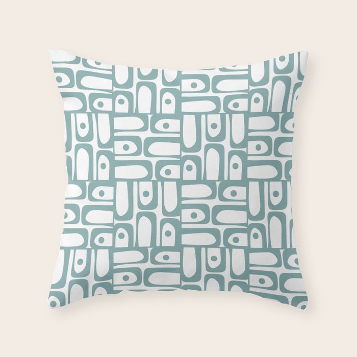 Mid Century Modern Piquet Multi Geometric Pattern in Vintage Blue Spruce and White Throw Pillow Gallery Image 1