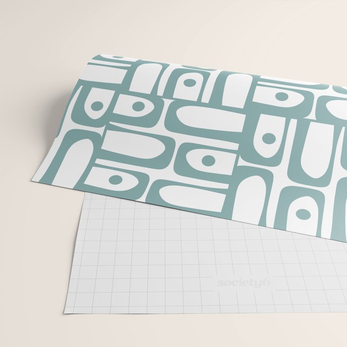 Mid Century Modern Piquet Multi Geometric Pattern in Vintage Blue Spruce and White Wrapping Paper Gallery Image 2