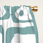 Mid Century Modern Piquet Multi Geometric Pattern in Vintage Blue Spruce and White Window Curtain Gallery Image 2