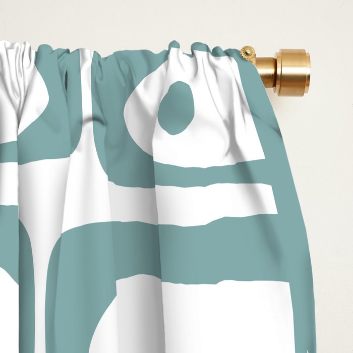 Mid Century Modern Piquet Multi Geometric Pattern in Vintage Blue Spruce and White Window Curtain Gallery Image 2