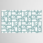 Mid Century Modern Piquet Multi Geometric Pattern in Vintage Blue Spruce and White Tablecloth Gallery Image 2