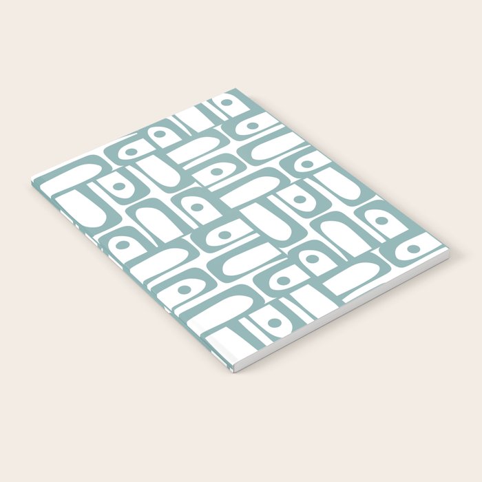 Mid Century Modern Piquet Multi Geometric Pattern in Vintage Blue Spruce and White Notebook Gallery Image 2