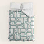 Mid Century Modern Piquet Multi Geometric Pattern in Vintage Blue Spruce and White Duvet Cover Gallery Image 6