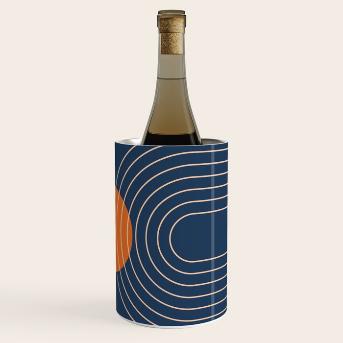 Geometric Lines in Orange and Navy Blue 2 (Sun and Rainbow Abstract) Wine Chiller Gallery Image 3