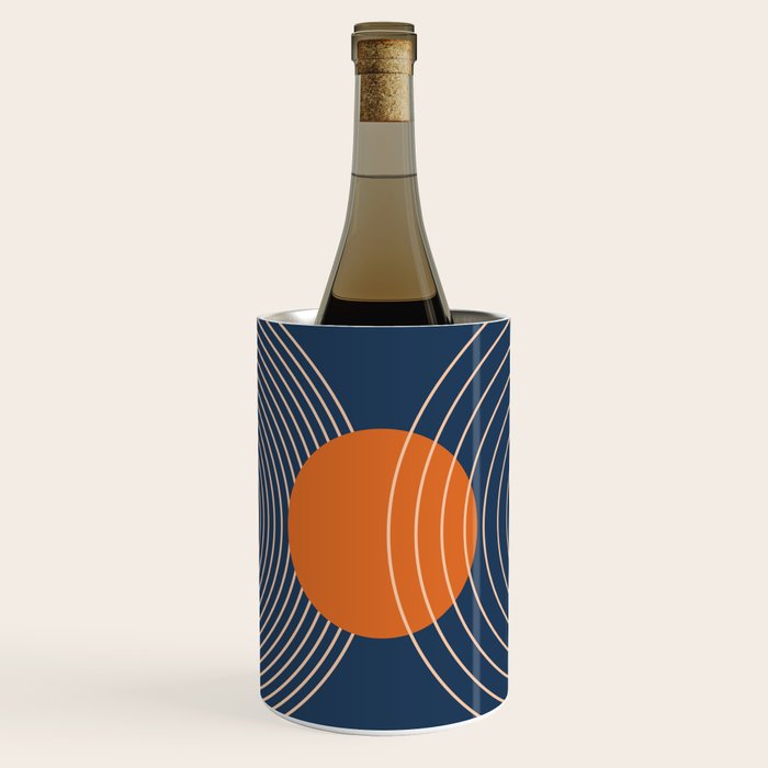 Geometric Lines in Orange and Navy Blue 2 (Sun and Rainbow Abstract) Wine Chiller Gallery Image 1