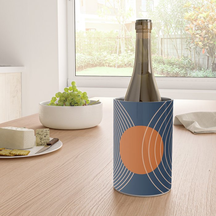 Geometric Lines in Orange and Navy Blue 2 (Sun and Rainbow Abstract) Wine Chiller Gallery Image 4