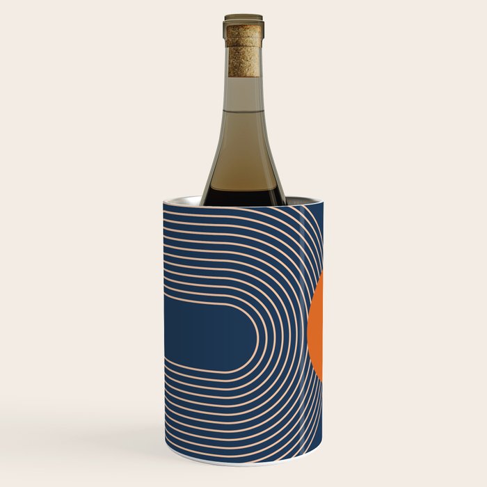 Geometric Lines in Orange and Navy Blue 2 (Sun and Rainbow Abstract) Wine Chiller Gallery Image 2