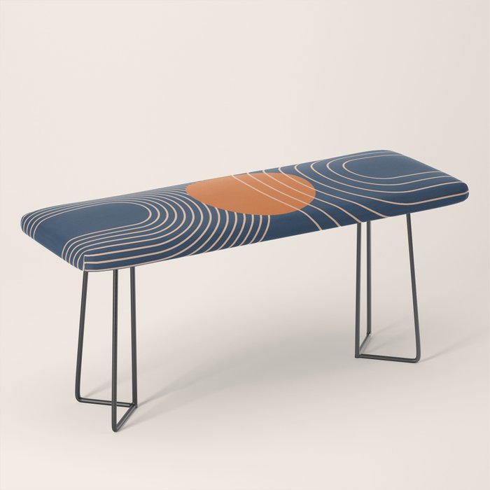 Geometric Lines in Orange and Navy Blue 2 (Sun and Rainbow Abstract) Bench Gallery Image 1