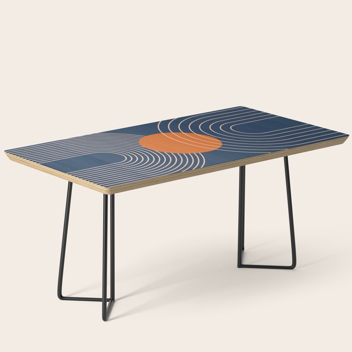 Geometric Lines in Orange and Navy Blue 2 (Sun and Rainbow Abstract) Coffee Table Gallery Image 1