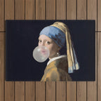 Girl with pearl earring blowing bubble gum Outdoor Rug Gallery Image 1
