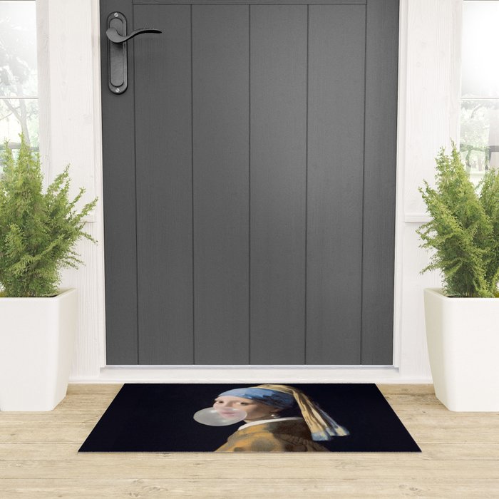 Girl with pearl earring blowing bubble gum Welcome Mat Gallery Image 3