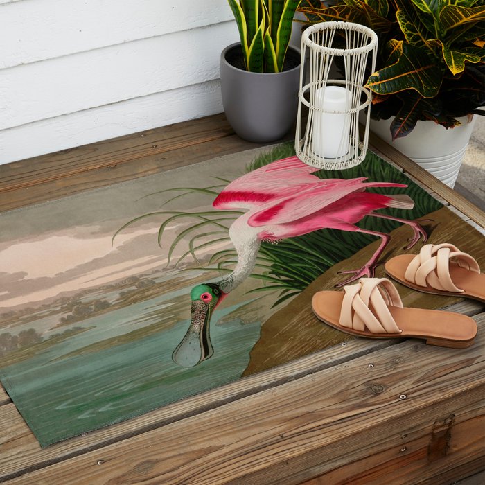 Roseate Spoonbill Birds of America Audubon Illustration Bird Lovers Gift Outdoor Rug Gallery Image 2