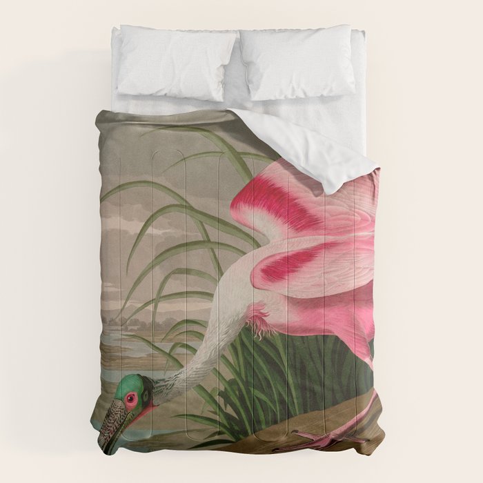 Roseate Spoonbill Birds of America Audubon Illustration Bird Lovers Gift Comforter Gallery Image 1