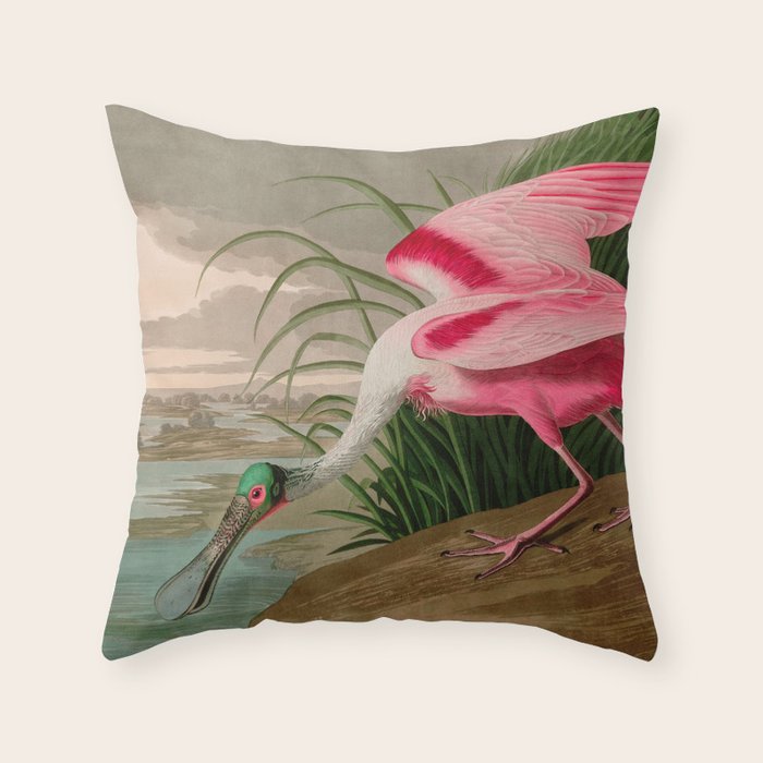 Roseate Spoonbill Birds of America Audubon Illustration Bird Lovers Gift Throw Pillow Gallery Image 6